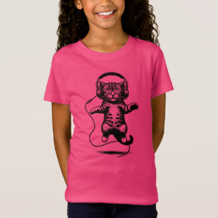 Kitten Floating Wearing Headphones, Audiophile Cat T-Shirt