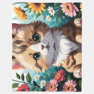 Kitten & Flowers Fleece Blanket