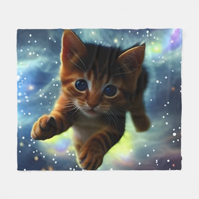 Kitten Flying In Space  Fleece Blanket (Front (Horizontal))