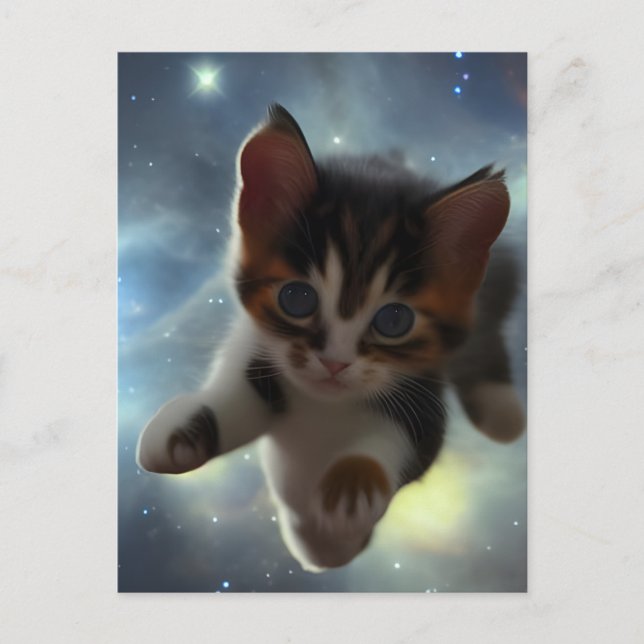 Kitten Flying in Space Postcard (Front)