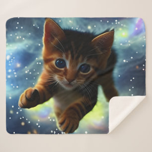 Kitten Flying In Space Sherpa Blanket
