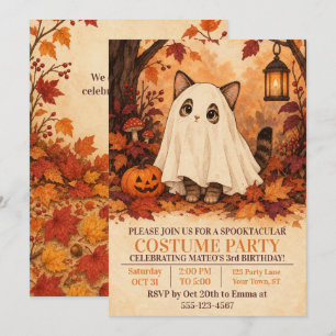 Kitten Ghost Costume Halloween Birthday Party Invitation
