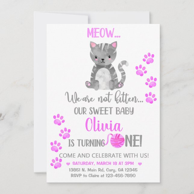 Kitten girl birthday invitation. We're not kitten. Invitation (Front)