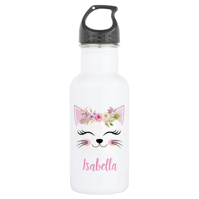Kitten head water bottle personalised (Front)