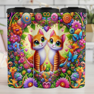 Kitten Heart Arch Spring Floral Thermal Tumbler