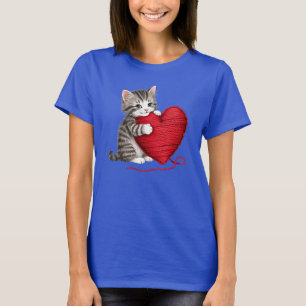 Kitten Heart shirt, Cute Cat with Yarn Heart T-Shirt