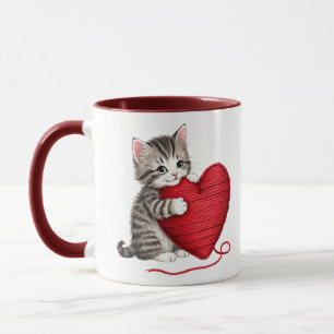 Kitten Heart Sweatshirt, Kitten with Yarn Heart Mug