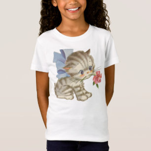 Kitten Holding A Rose Girls T-Shirt