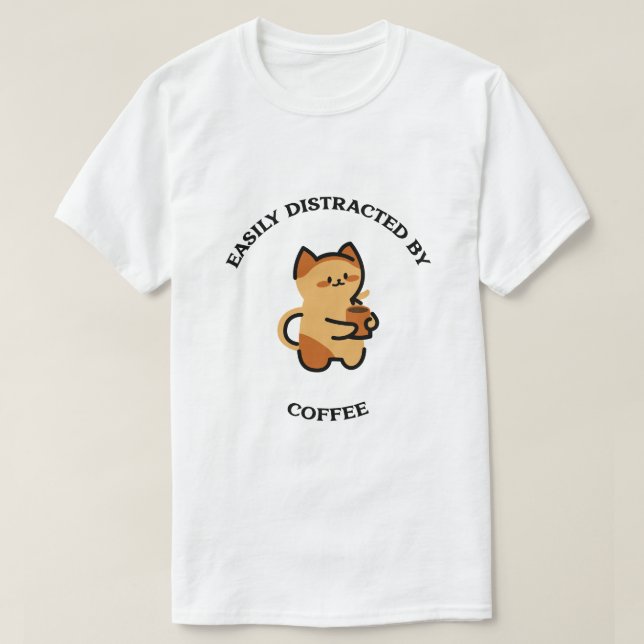 Kitten holding coffee cup T-Shirt (Design Front)
