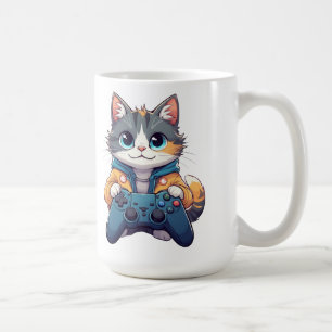 Kitten Holding Game Controller Smiling Gamer Cat Coffee Mug