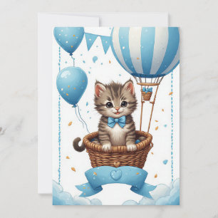 Kitten Hot Air Balloon Baby Shower 🐱 Invitation