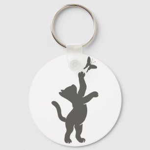 kitten hunting a butterfly - Choose back color Key Ring