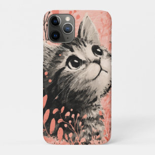 Kitten Illustration with Delicate Botanical Accent iPhone 11 Pro Case