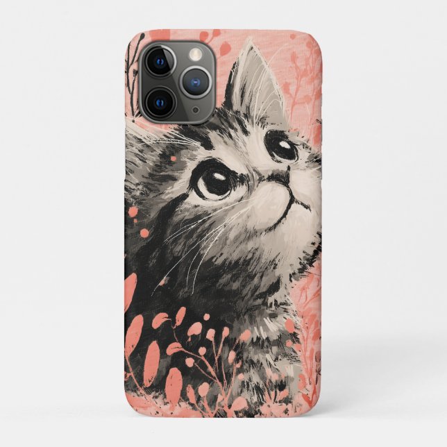 Kitten Illustration with Delicate Botanical Accent Case-Mate iPhone Case (Back)