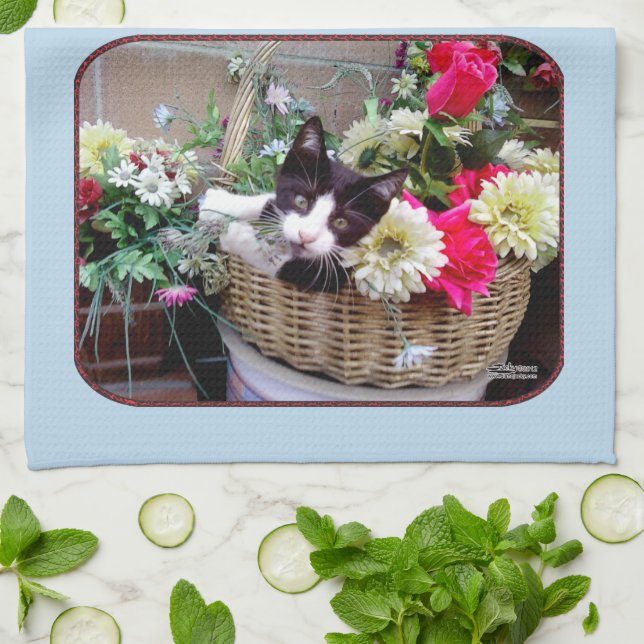 Kitten in a Basket Tea Towel (Folded)