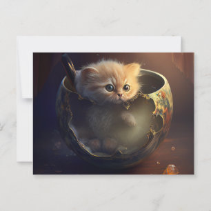 Kitten in a brokenTeacup - Cat Postcard