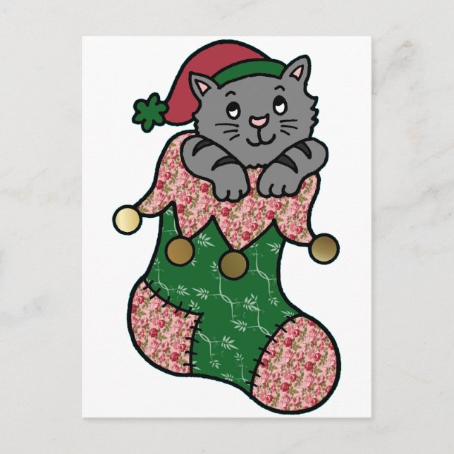 Kitten in a Christmas Stocking Holiday Postcard (Front)