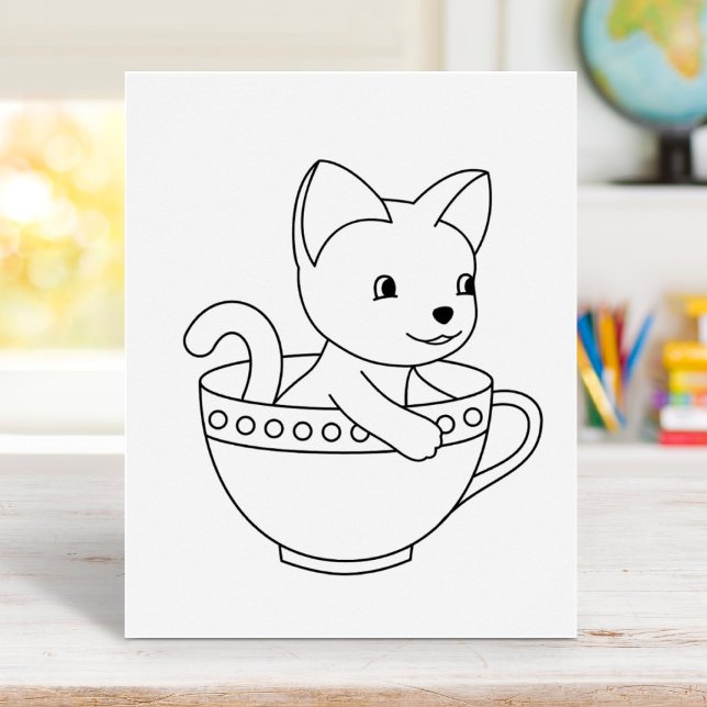 Kitten in a Cup - Cat in a Teacup Colouring Page Poster (Creator Uploaded)