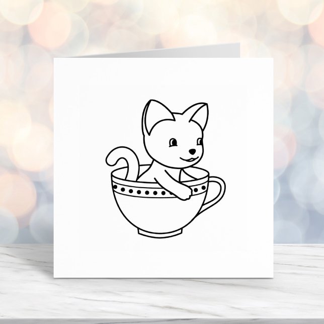 Kitten in a Cup - Cat in a Teacup Self-inking Stamp (Creator Uploaded)