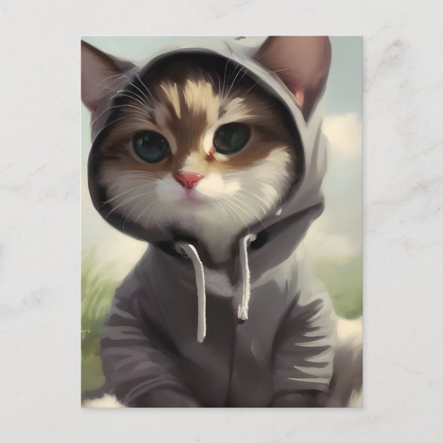 Kitten in a Hoodie Postcard (Front)