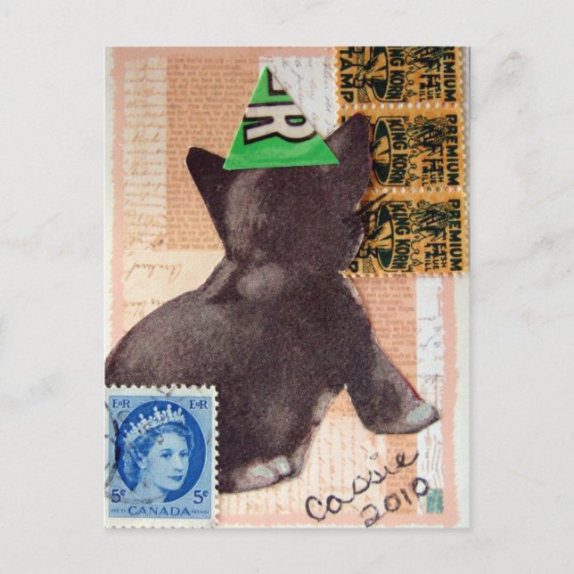 Kitten in A Party Hat Mixed Media Invitation Postcard (Front)