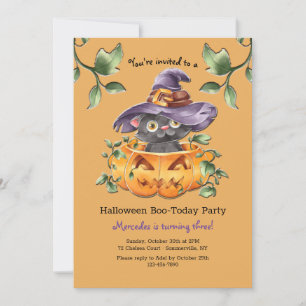 Kitten in a Pumpkin Birthday Party Invitation