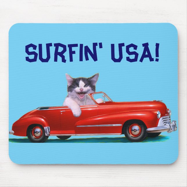 Kitten in a Red Convertible Mouse Mat (Front)