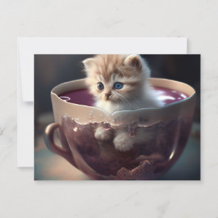 Kitten in a red teacup - Cat Postcard