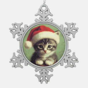 Kitten in a Santa Hat Snowflake Framed Ornament