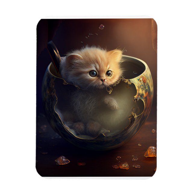 Kitten in a teacup flexible magnet (Vertical)