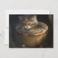 Kitten in a Yellow Teacup - Cat Postcard
