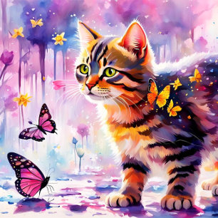 Kitten In Butterfly Forest Adventure Jigsaw Puzzle