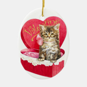 Kitten in Candy Box Ceramic Tree Decoration