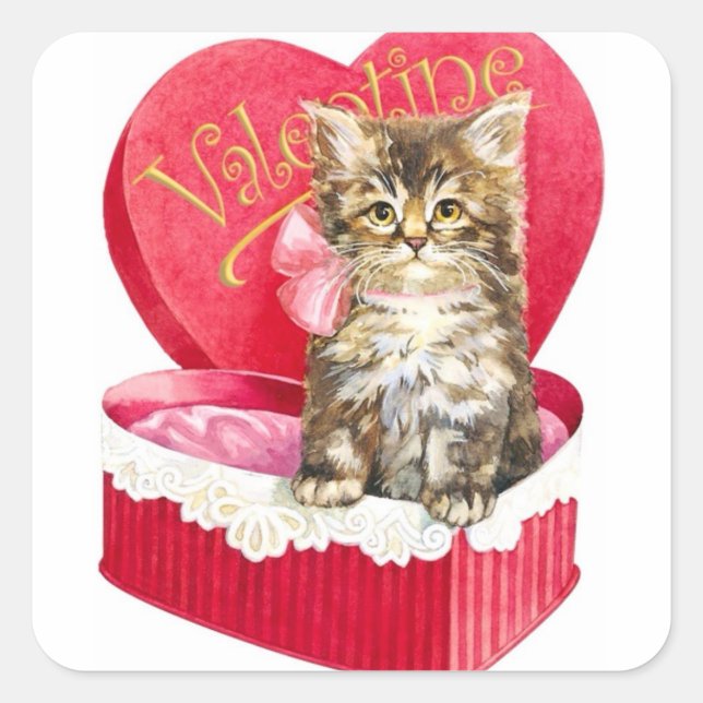 Kitten in Candy Box Square Sticker (Front)