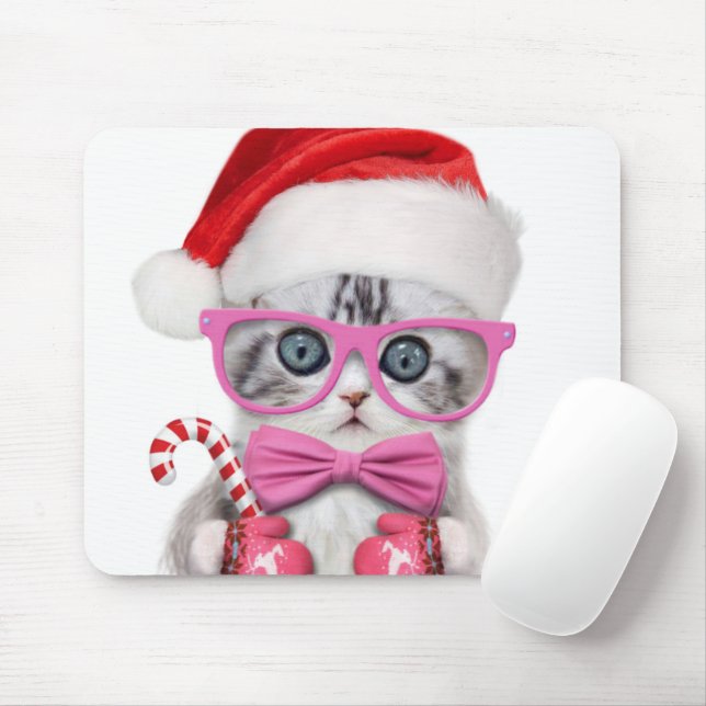 Kitten in Christmas hat Mouse Mat (With Mouse)