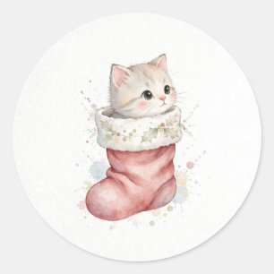 Kitten in Christmas Stocking Classic Round Sticker