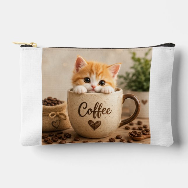 Kitten in Coffee Cup Charm Accessory Pouch (Front)