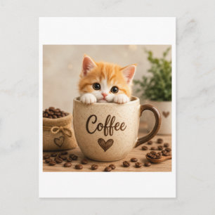 Kitten in Coffee Cup Charm Invitation Postcard