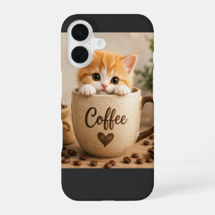 Kitten in Coffee Cup Charm iPhone 16 Case