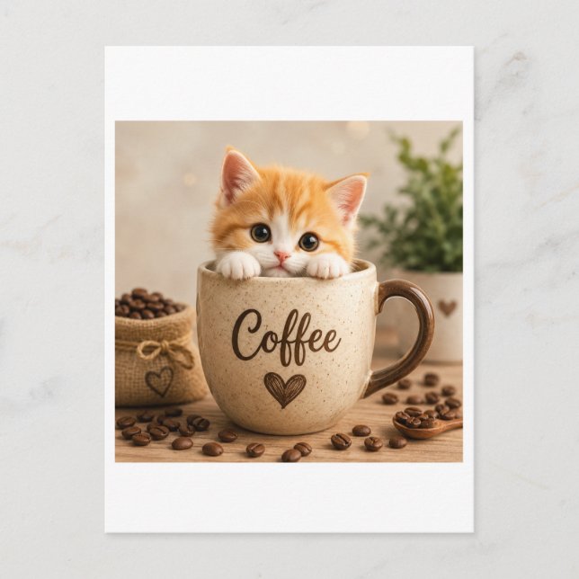 Kitten in Coffee Cup Charm Postcard (Front)