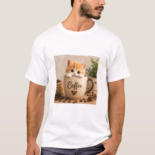 Kitten in Coffee Cup Charm T-Shirt (Front)