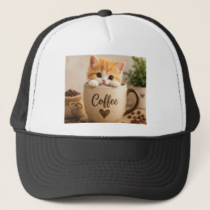 Kitten in Coffee Cup Charm Trucker Hat