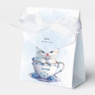 Kitten in Cup Blue Flowers Favour Box
