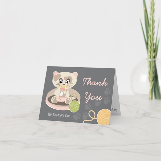 Kitten in Diapers Baby Shower Thank You Card (Front)