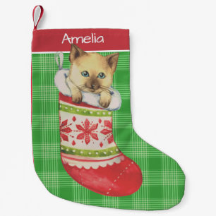 Kitten in Festive Stocking Art Personalised