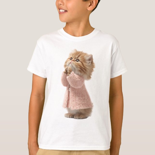 Kitten in Fuzzy Pink Sweater Kids (Front)
