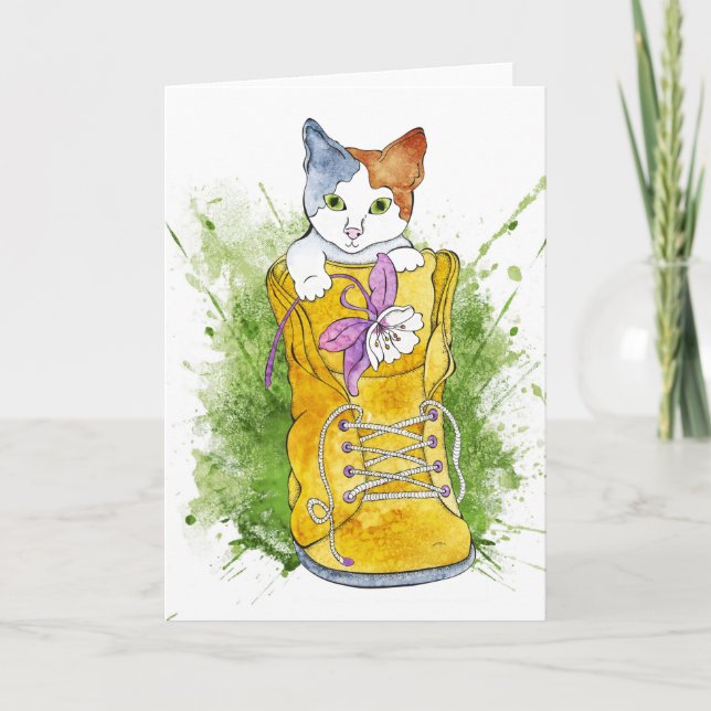 Kitten in Hiking Boot Card (Front)