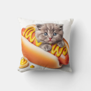 kitten in hot dog with mustard cushion