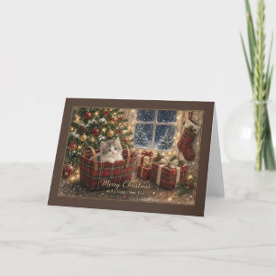 Kitten in Plaid Basket by the Window Card