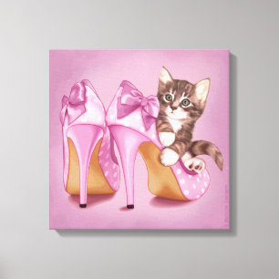 Kitten in purple shoe canvas print